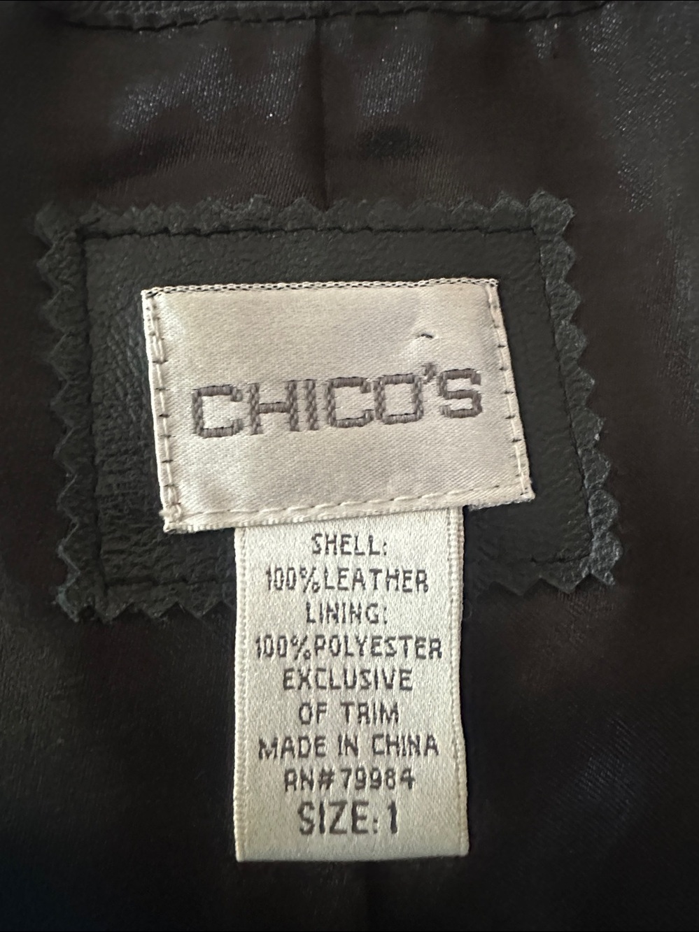 CHICO'S BLACK LEATHER JACKET EMBELLISHED 1 US 8 - Picture 5 of 5